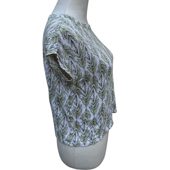 Rachel Zoe Small Boxy Short Sleeve Tee Linen Green Leaves Ivory - Picture 3 of 5